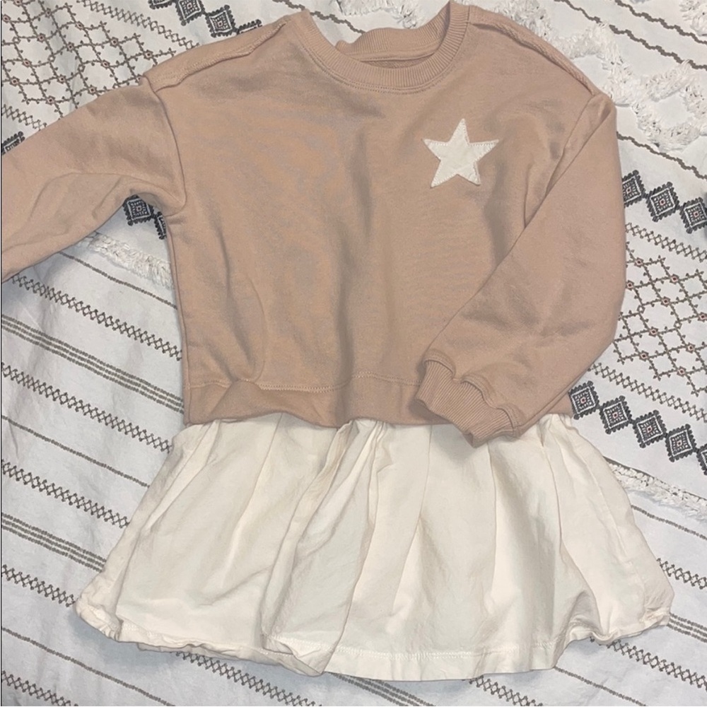 Kids Beige Star Sweatshirt Dress